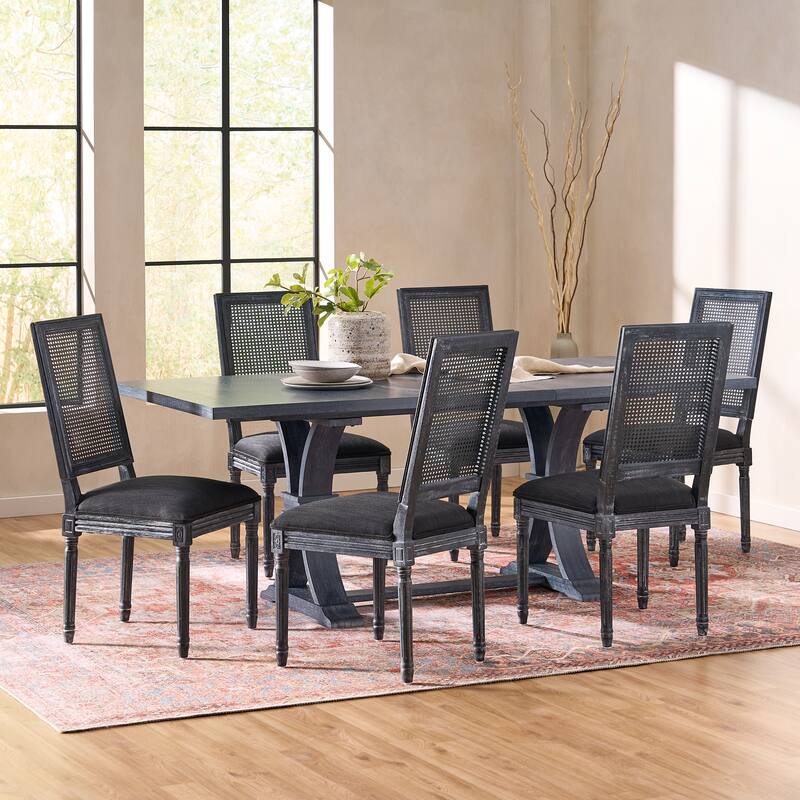 Pampas Wood and Cane Dining Set by Christopher Knight Home - Black/ Gray