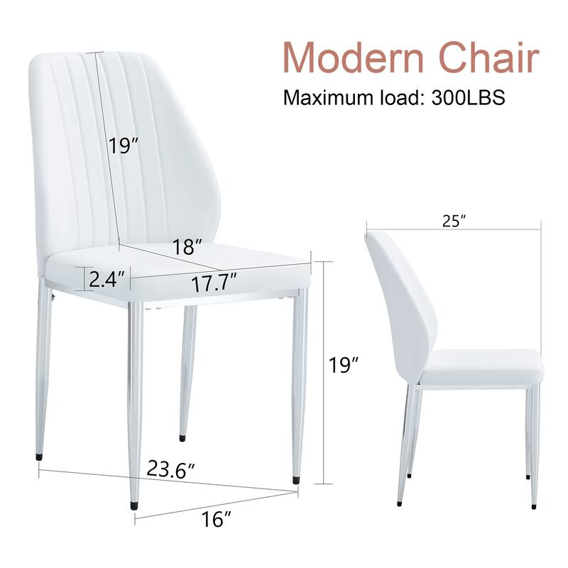 Roomfitters PU Dining Chairs with Extended Backrest and Silver Metal Legs, Modern Upholstered Set of 8