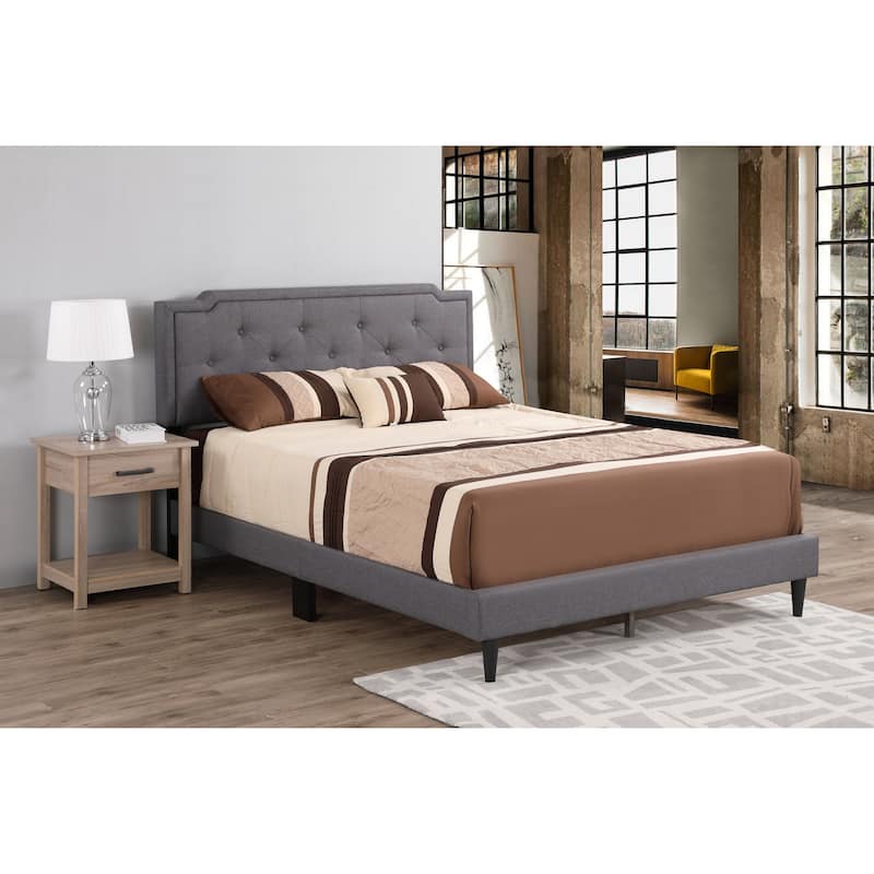 Modern Gray Queen Bed with Adjustable Headboard and Durable Frame - Gray