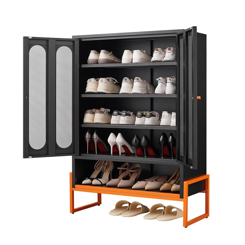 High Foot Double-Sided Mesh Door Shoe Cabinet With Movable Double-Layer Partitions And Hollow Base