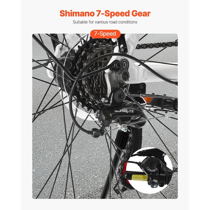 Lightweight Step-Through Hybrid Bike with 7-Speed Shimano - 70.08x24.80x39.37 inch