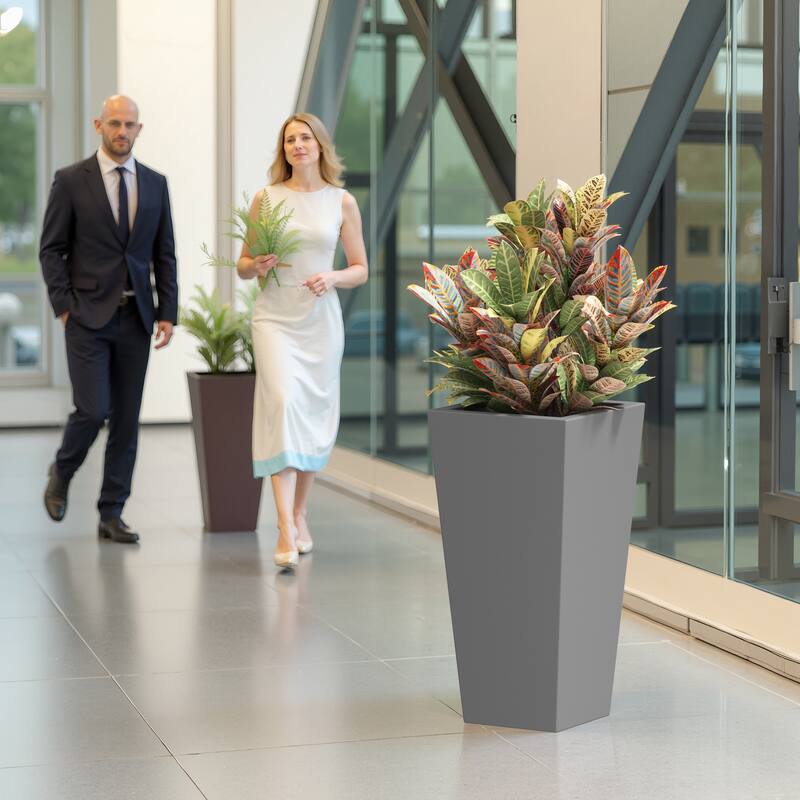 30" H Tall Metal Tapered Planter - Large Outdoor & Indoor Garden Plant Pot with Drainage Hole and Rubber Plug
