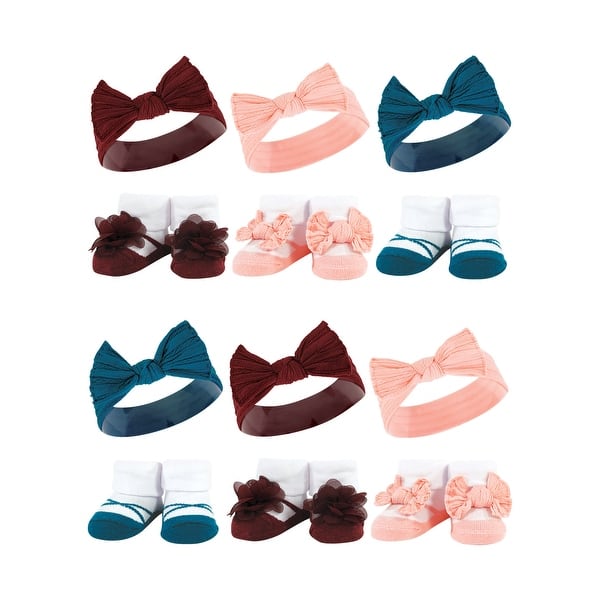 slide 1 of 1, Hudson Baby Infant Girl 12Pc Headband and Socks Giftset, Burgundy Teal, One Size - Burgundy Teal Burgundy Teal - One Size