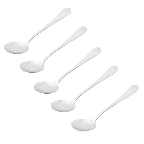 Round Shape Porridge Rice Soup Spoon Tableware Silver Tone 17cm Long 5 PCS - Silver Tone
