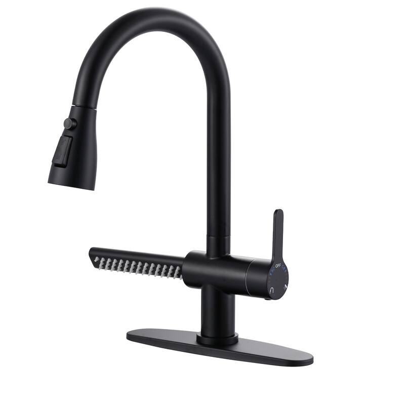 WOWOW Three Function Pull Down Kitchen Faucet with Additional Spout - Matte Black