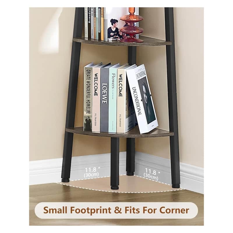 5-Tier Corner Bookshelf, Rustic Ladder Shelf