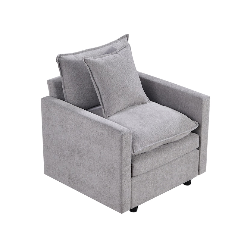 Gray Modern 33.07" Upholstered Arm Chair with Solid Wood Frame for Living Room