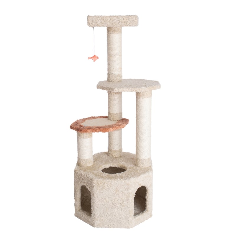 Soft Heavy-Carpet Real Wood Cat Furniture With Condo For Large Cat - KHAKI