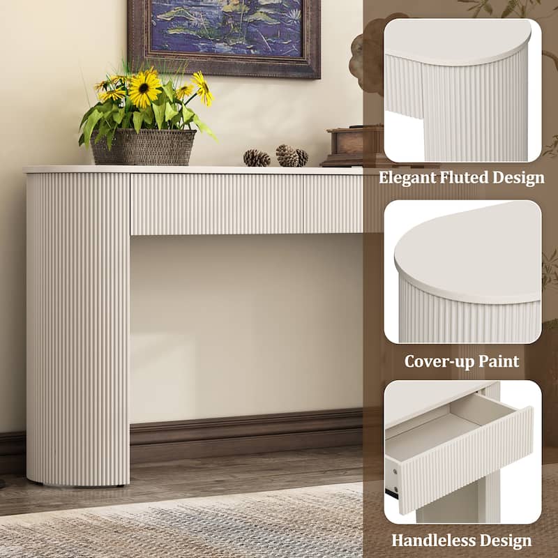 Roomfitters Entryway Console Table with Fluted Design, Oval Top and Two Storage Spaces for Living Room