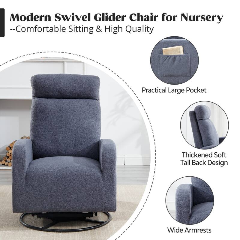 HOMYKA Swivel Glider Rocker Accent Chair for Nursery with Side Pocket