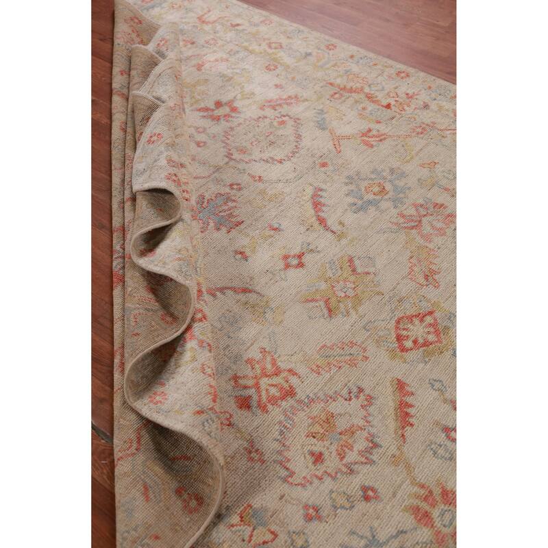 Hand Knotted Oriental 100% Wool Carpet Transitional All-Over Beige & Ivories Oushak Area Rug - 8' 11'' X 6' 0''