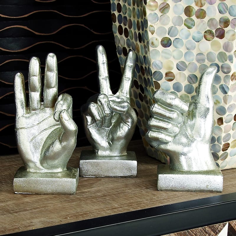 CosmoLiving by Cosmopolitan Gold or Silver Polystone Hands Decorative Sculpture (Set of 3)