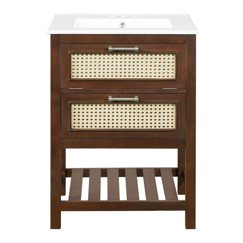 24" Bathroom Vanity Set with Rectangle Integrated Ceramic Sink for Small and Medium Restroom