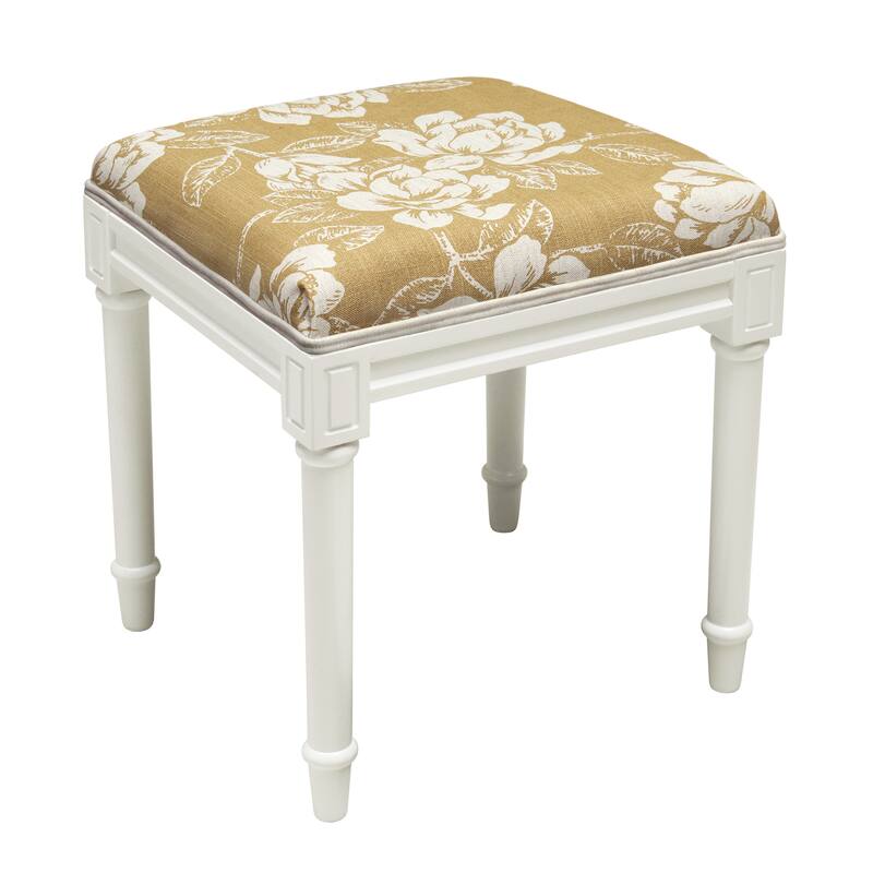 Tan Magnolia Vanity Stool with White Frame