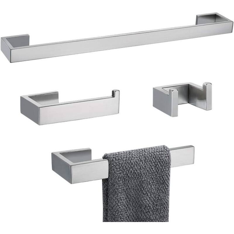 4 Pieces Bathroom Hardware Accessories Set Black Towel Bar Towel Holder Robe Hook Toilet Paper Holder Stainless Steel - White