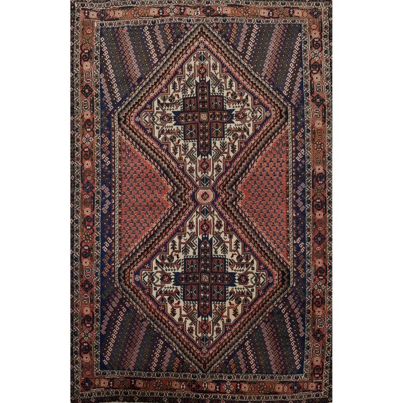 Hand Knotted Oriental 100% Wool Carpet Traditional Tribal Beige & Ivories Afshar Area Rug - 6' 4'' X 4' 10''
