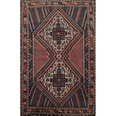 Hand Knotted Oriental 100% Wool Carpet Traditional Tribal Beige & Ivories Afshar Area Rug - 6' 4'' X 4' 10''