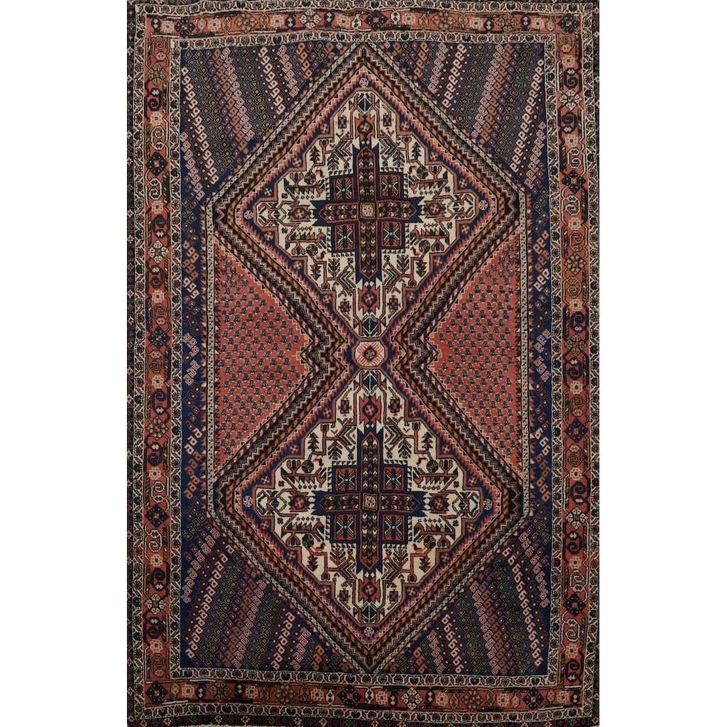 Hand Knotted Oriental 100% Wool Carpet Traditional Tribal Beige & Ivories Afshar Area Rug - 6' 4'' X 4' 10''
