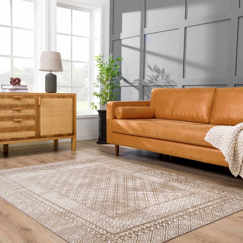 Hauteloom Caditaan Living Room, Bedroom Machine Washable Area Rug - Dark Red, Peach, Cream - 5'3" x 7' - 5'3" x 7'