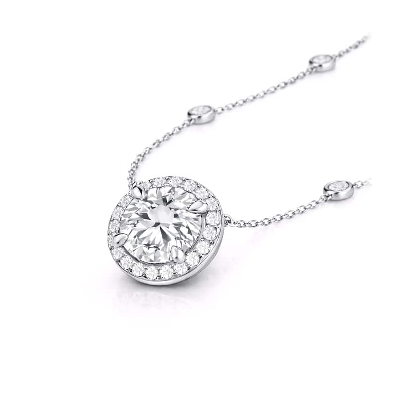 Auriya 14K Gold Lab Grown Round Diamond Halo Pendant with Bezel Necklace 1.00 to 5.00 ct. tw. (F-G VS)