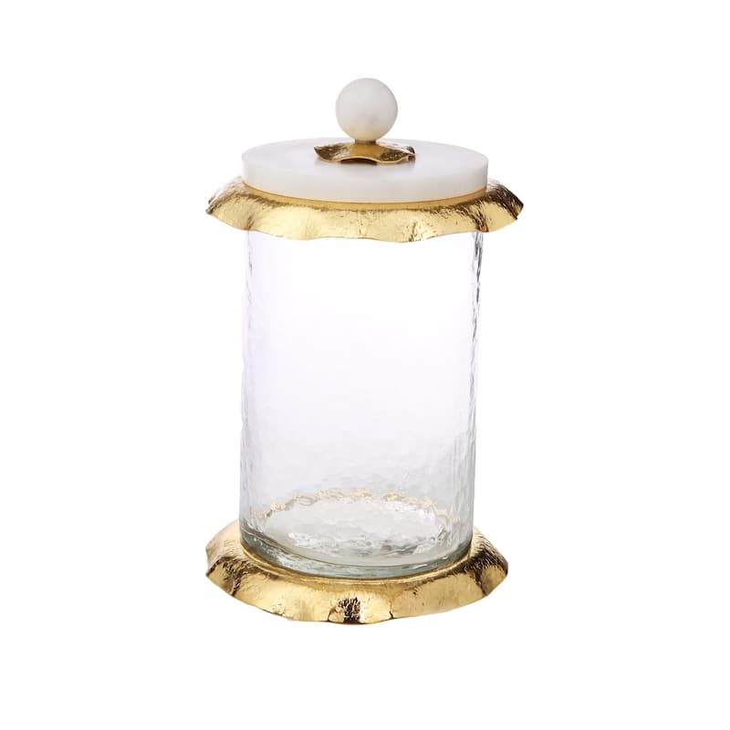 Set of 3 Glass Canisters with Marble and Gold Lid