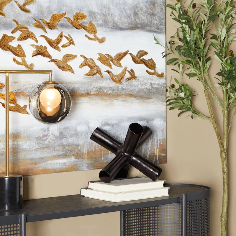Aluminum Metal Abstract Jack Decorative Sculpture - Silver or Gold - Roche River Decor