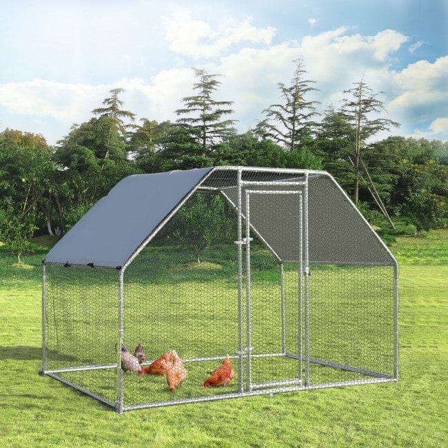 9.5' x 6.5' Large Walk In Chicken Run Cage - Grey