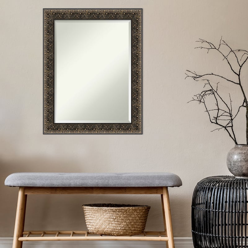 Beveled Wood Wall Mirror - Intaglio Embossed Black Frame
