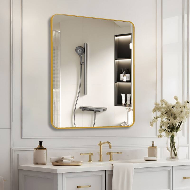 GDFStudio - Willow Luxury Modern Large Square Metal Bathroom Vanity Wall Mirror with Strong Geometric Balance