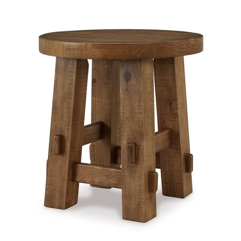 24 in. Brown Round Wood End Table, Sturdy Build End Side Table for Living Rooms