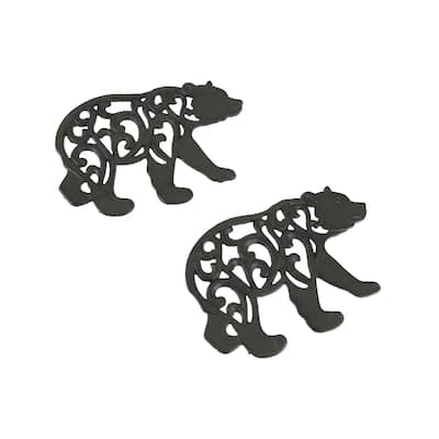 Set Of 2 Black Enamel Cast Iron Bear Kitchen Trivets Lodge Decor - 0.5 X 9 X 6 inches