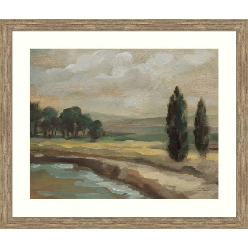 By the River by Silvia Vassileva Wood Framed Wall Art Print - Woodgrain Stripe Mocha