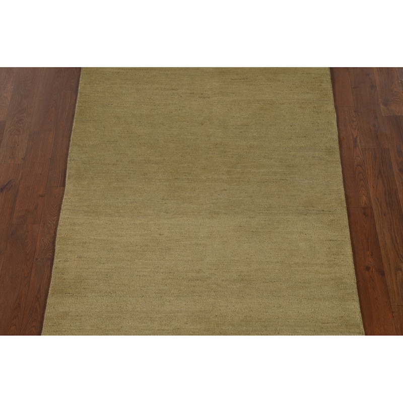 Green Gabbeh Modern Runner Rug Hand-Knotted Wool Carpet - 2'11"x 9'8"