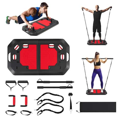 Push up Board Set Folding Push up Stand with Elastic String Pilate Bar Bag-Black - 34" x 20"