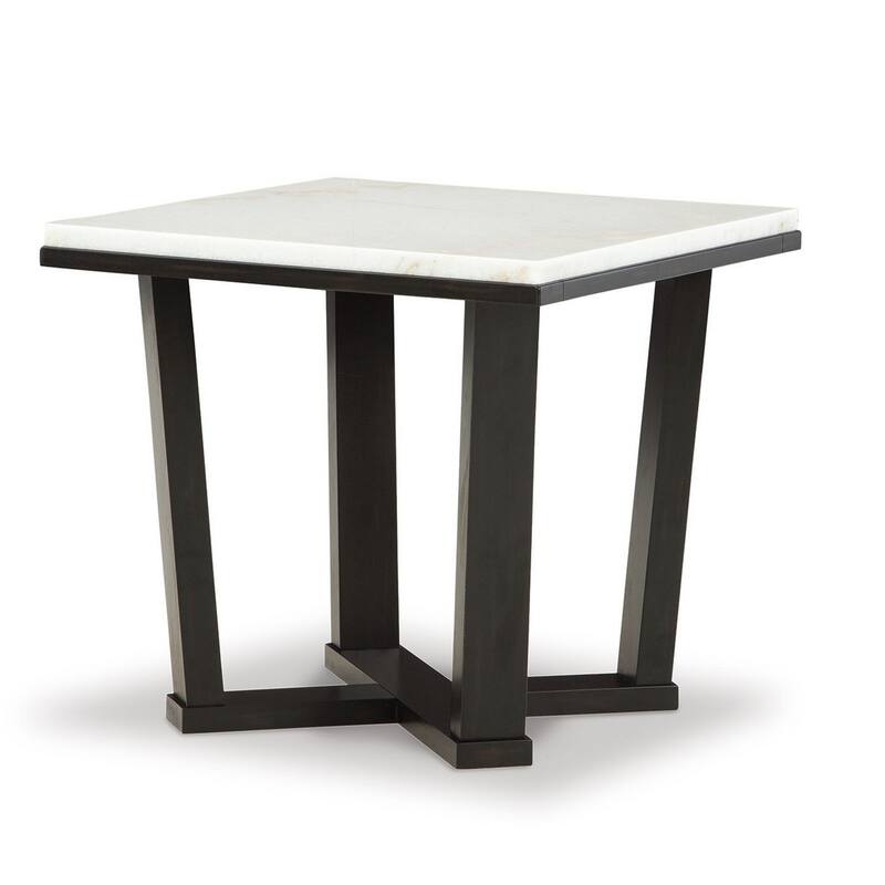 Fana Side End Table, White Marble Top, 24 Inch Square, Espresso Brown