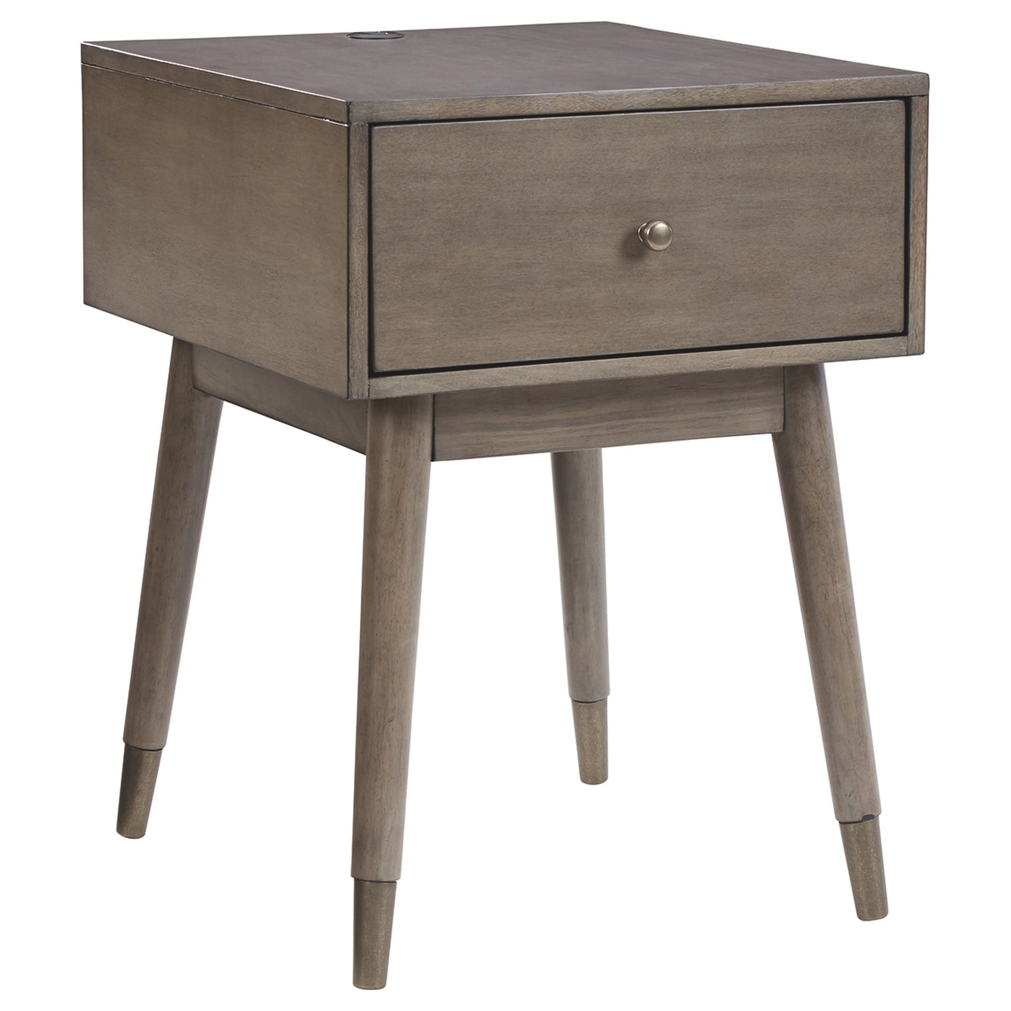 1 Drawer Wooden Accent Table with USB Ports and Splayed Legs, Taupe Gray