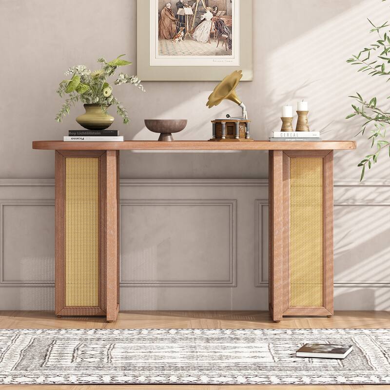 47" Farmhouse Console Table with Rattan Legs