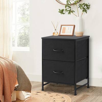 2-Drawers Nightstand with Metal Frame and Wood Top