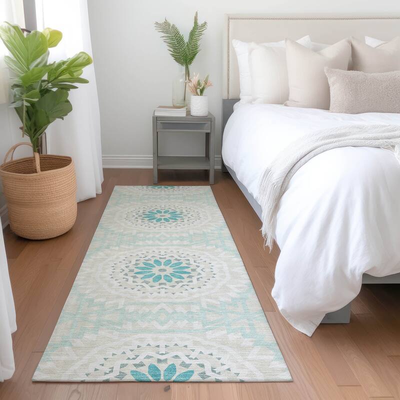 Machine Washable Indoor/ Outdoor Chantille Boho Global Rug - Teal - 2'3" x 7'6"