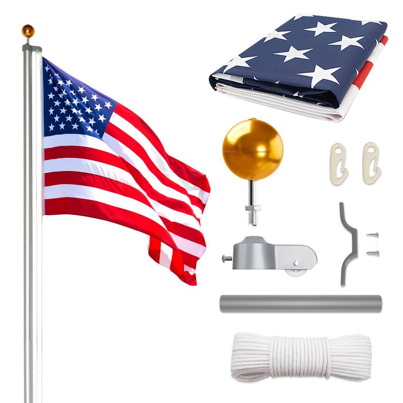 30 Feet Sectional Aluminum Extra Thick Flagpole Kit for Ideal for Outside House - N/A