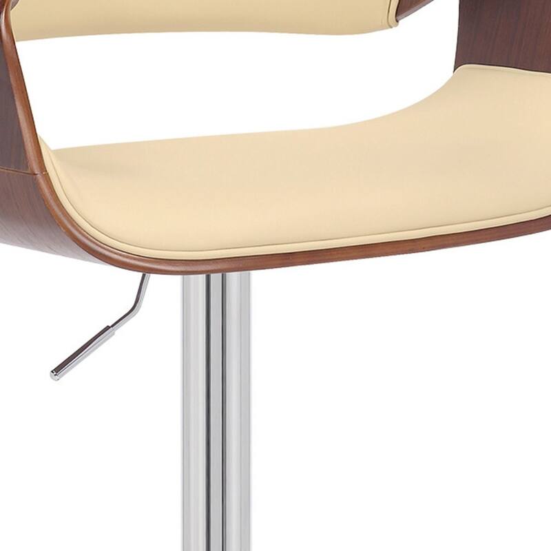 25" Contemporary Swivel Bar Stool in Cream Faux Leather with Arms Chrome Pedestal and Wood Frame - 45”H x 21”W x 21”D