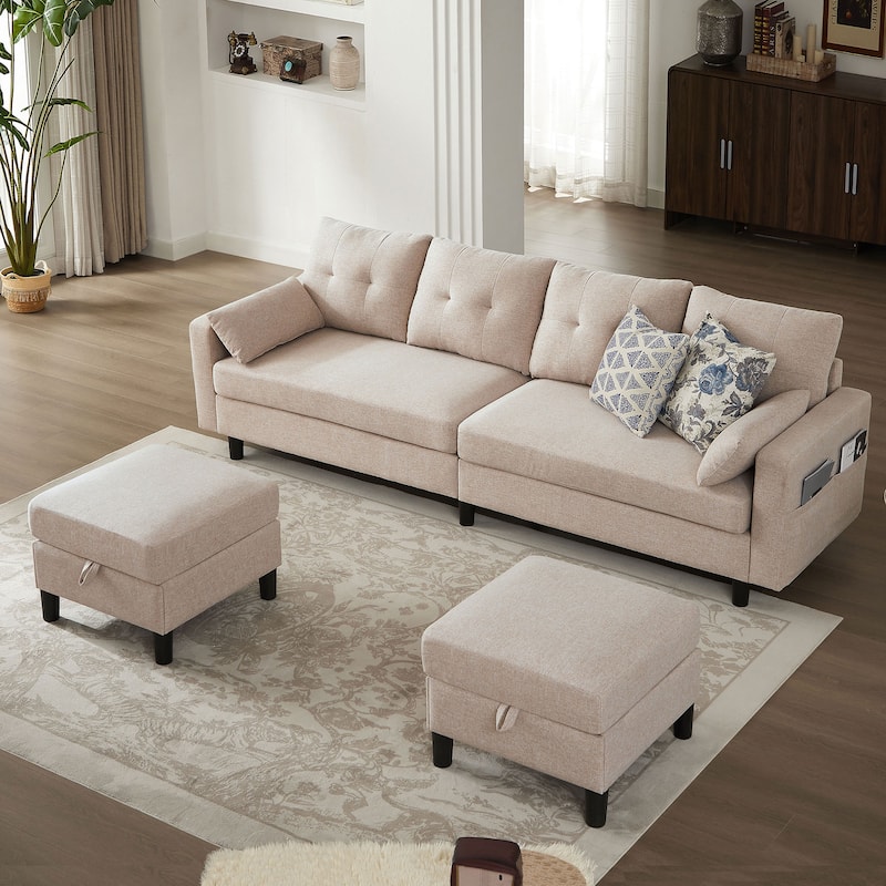 101" Sectional Sofa with Storage Ottoman
