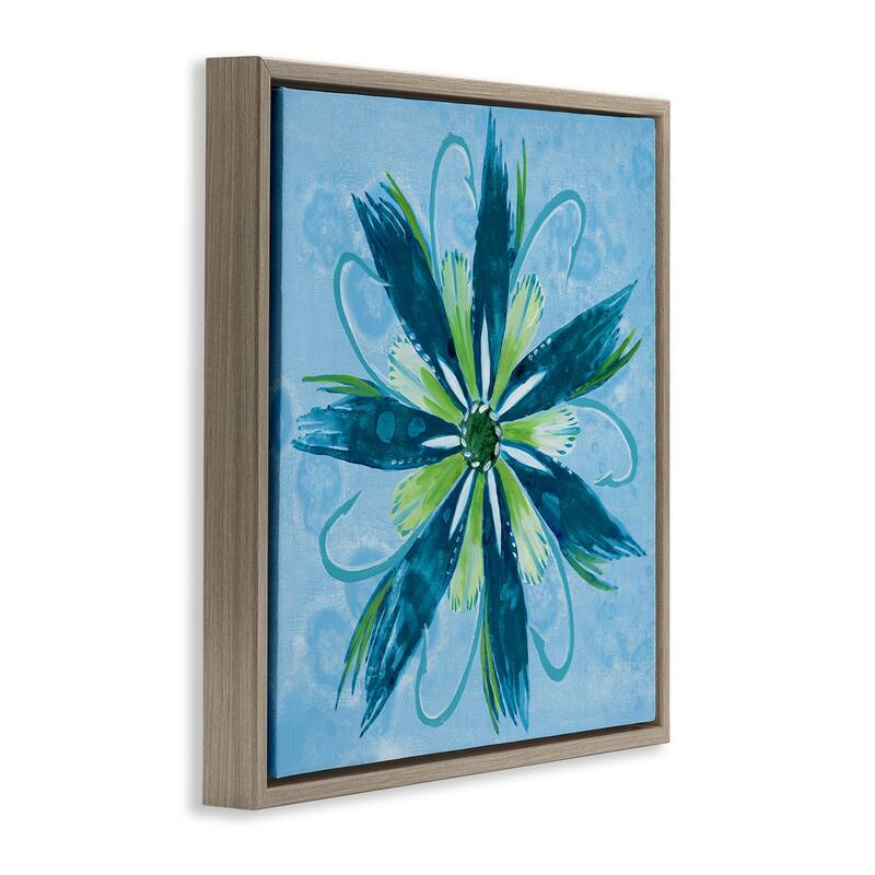 Stupell Blue & Green Abstract Flower Framed Floater Canvas Wall Art Design By Liz Jardine