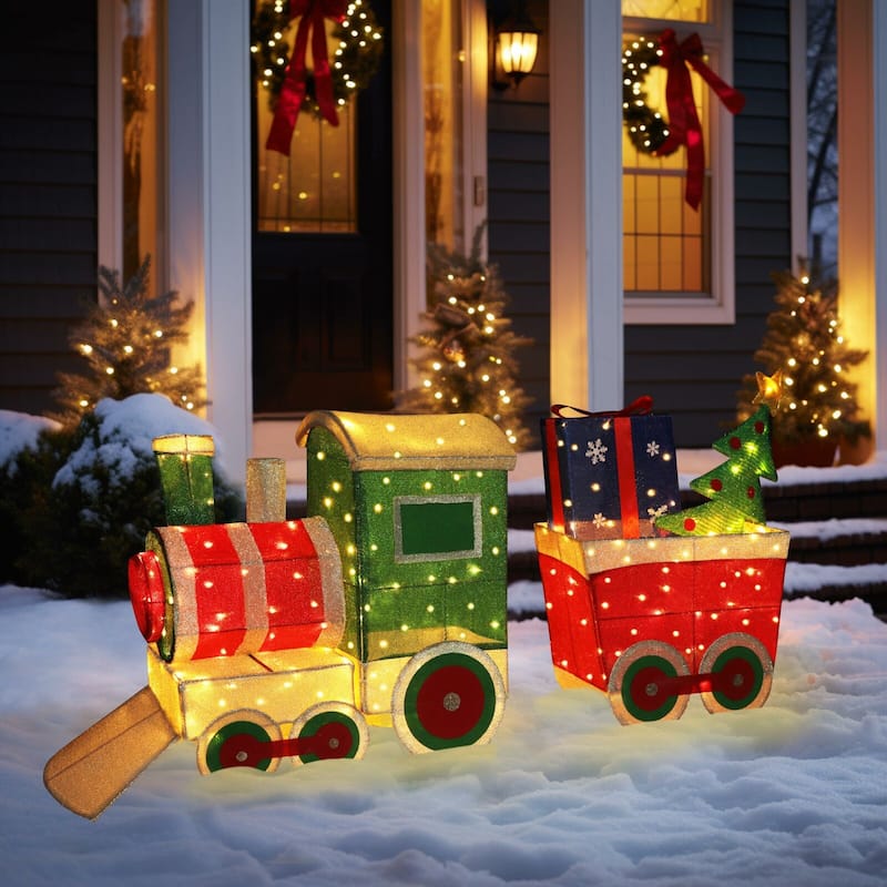 VEIKOUS 5 ft. Warm White LED Train Set Christmas Holiday Decoration - Outdoor Lighted Christmas Decoration