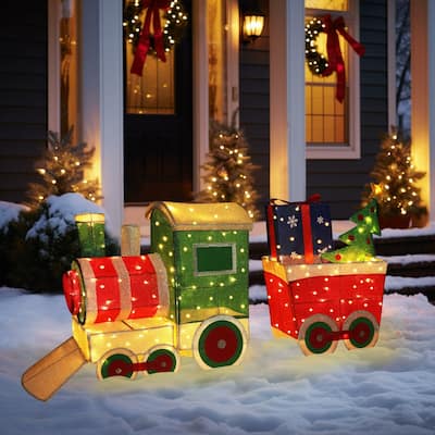 VEIKOUS 5 ft. Warm White LED Train Set Christmas Holiday Decoration