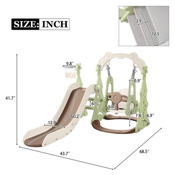 dimension image slide 2 of 3, Indoor & Outdoor Toddler Freestanding Slide and Swing Set 3 in 1 with Basketball Hoops Combo