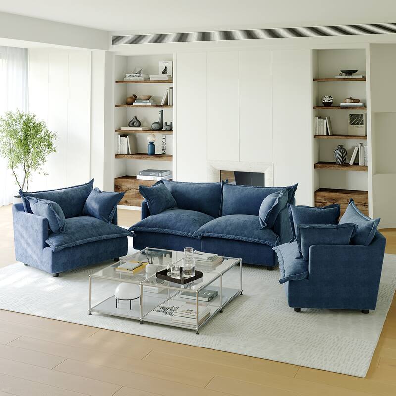 Comfy Cloud Oversized Chenille Modular Sectional Sofa Armchair Set - Navy