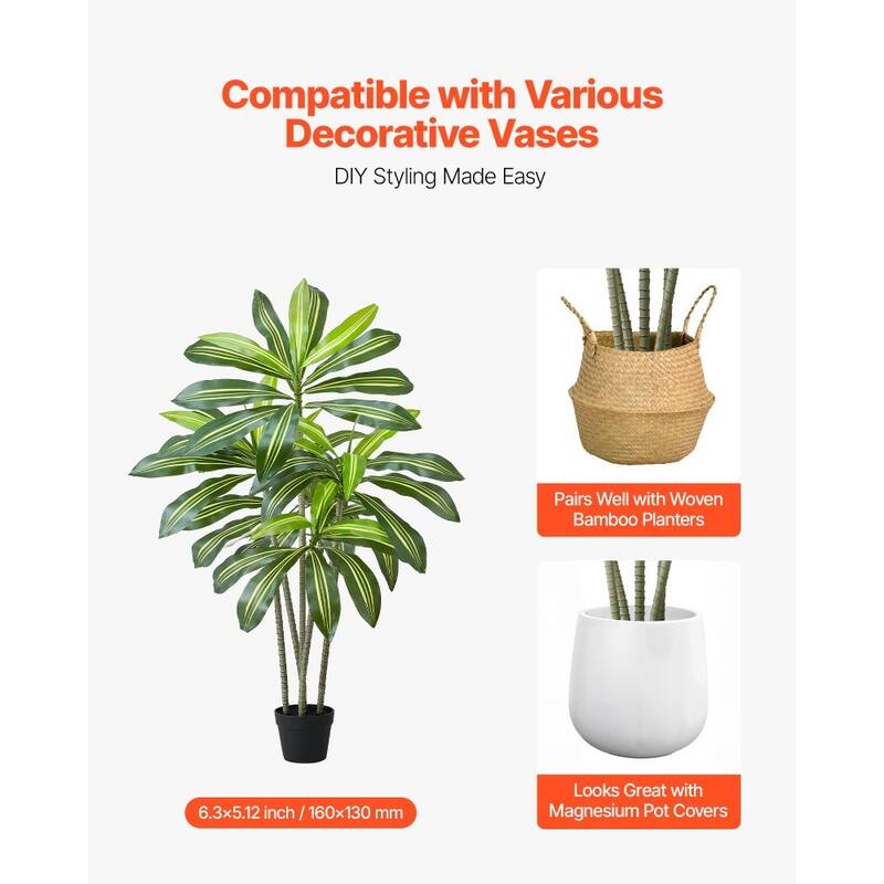 Realistic Artificial Dracaena Tree with Moss Planter and Lifelike PE Leaves for Indoor Home Decor