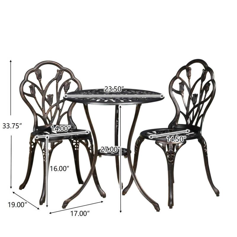 Roomfitters 3-Piece Outdoor Bistro Set, Cast Aluminum Patio Table and Chairs for Garden or Balcony, Copper