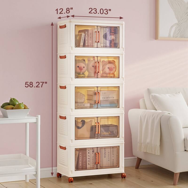 VECELO Stackable Foldable Storage Bins with Wheels and Lids, Plastic Organizer for Closet, Kitchen, Garage, Car, Laundry Room